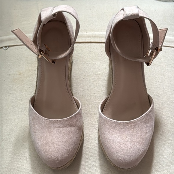 Truffle Collection Nude Wedge ankle strap espadrille Sandals shoes Sz 5 - Picture 7 of 13